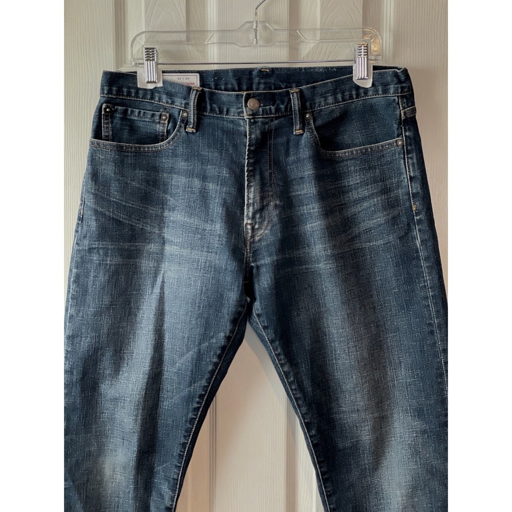 Gap Athletic Taper Mens Jeans 32x30 Dark Tinted Stretch Denim Indigo Faded - Picture 2 of 13